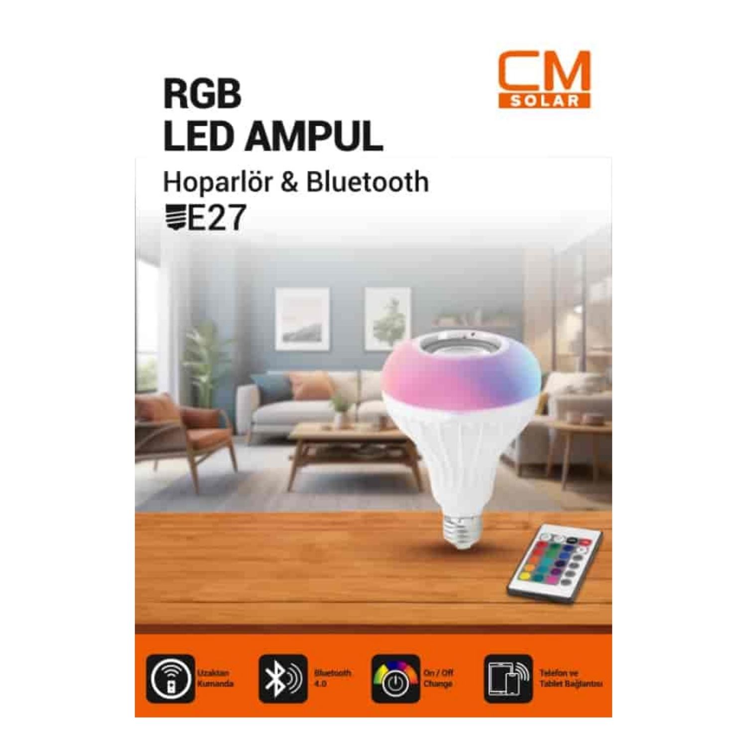 CM Solar RGB LED Ampul Hoparlör Bluetooth E27